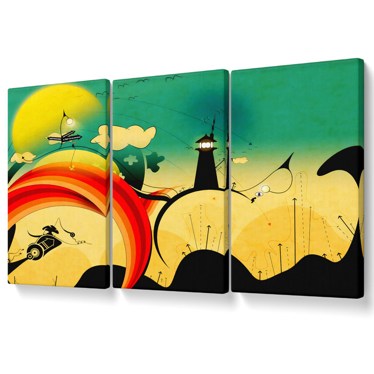 Rosalind Wheeler Magical Lighthouse 3 Piece Wrapped Canvas Graphic
